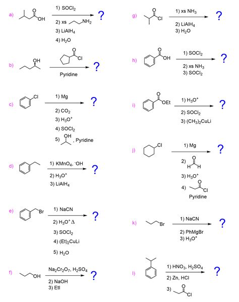 (There may be some side products or isomers formed in addition to the major products, but you don’t need to draw them. . Organic chemistry reaction practice problems with answers